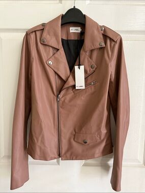 NWT R Label Women's Vegan Leather Moto Jacket- Desert Sand